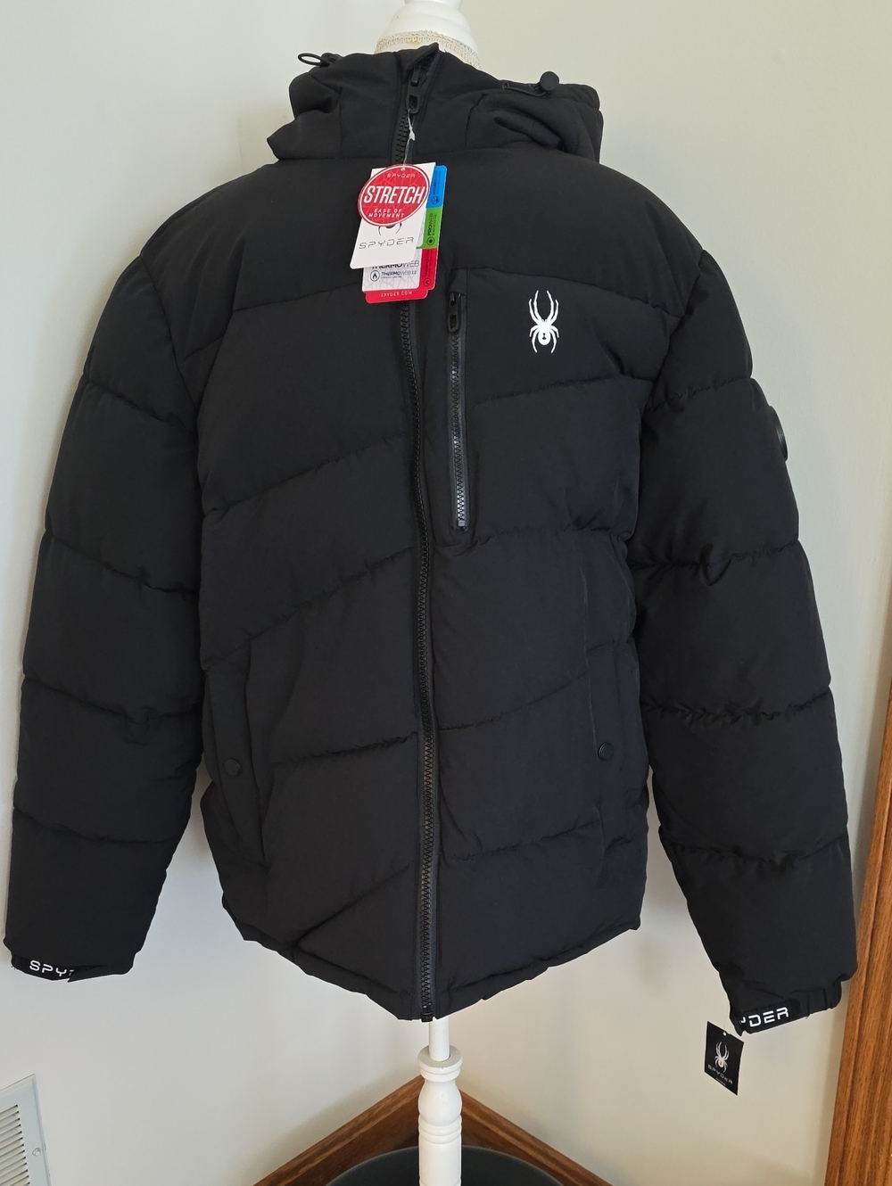 Spyder Insulated Flex Shell Puffer Jacket Coat with Hood Men's XXL Black - NEW
